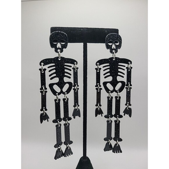 Vintage Earrings Pierced Stud Post Skeleton Articulated Halloween Jewelry - Picture 5 of 10